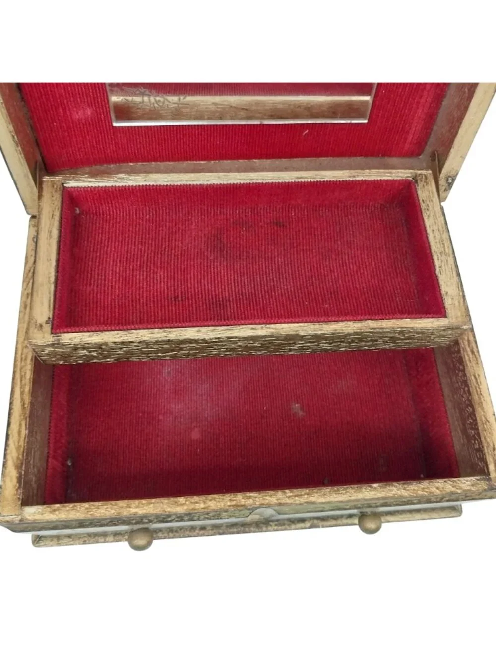Vintage Florentine Wooden Jewelry Box Velvet Gilded Hollywood Regency AS IS